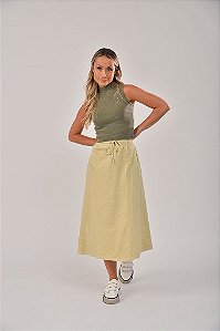 Saia Midi Estonada M/Malha Algodão Casual Limão