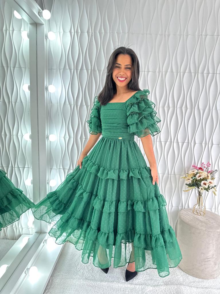 Vestido Longo Camadas Preto