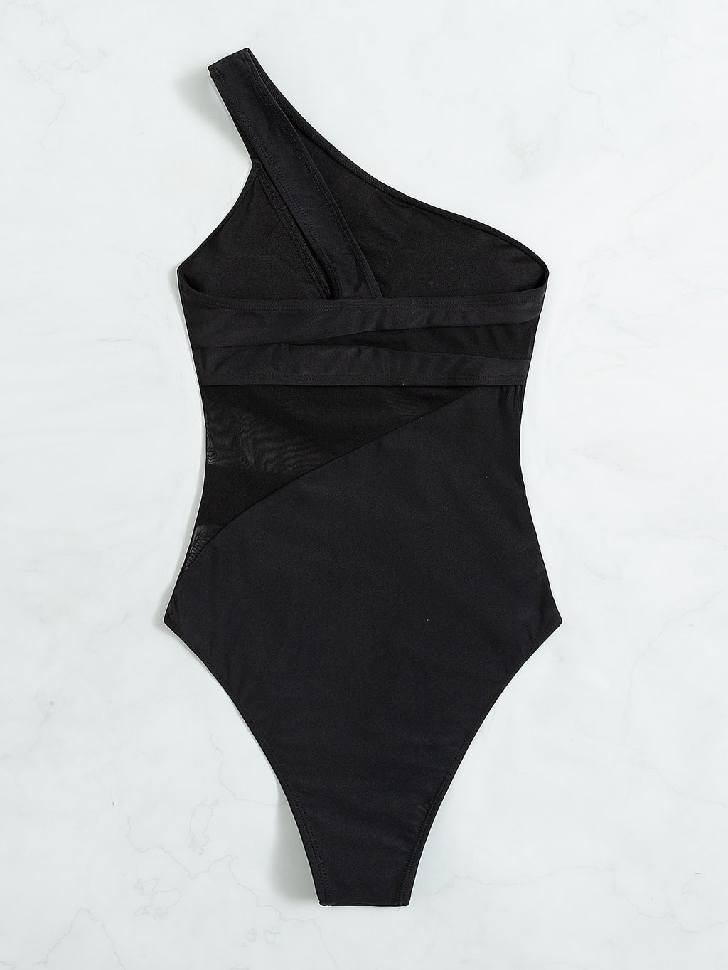 Maiô Feminino Assimétrico Preto com Tule