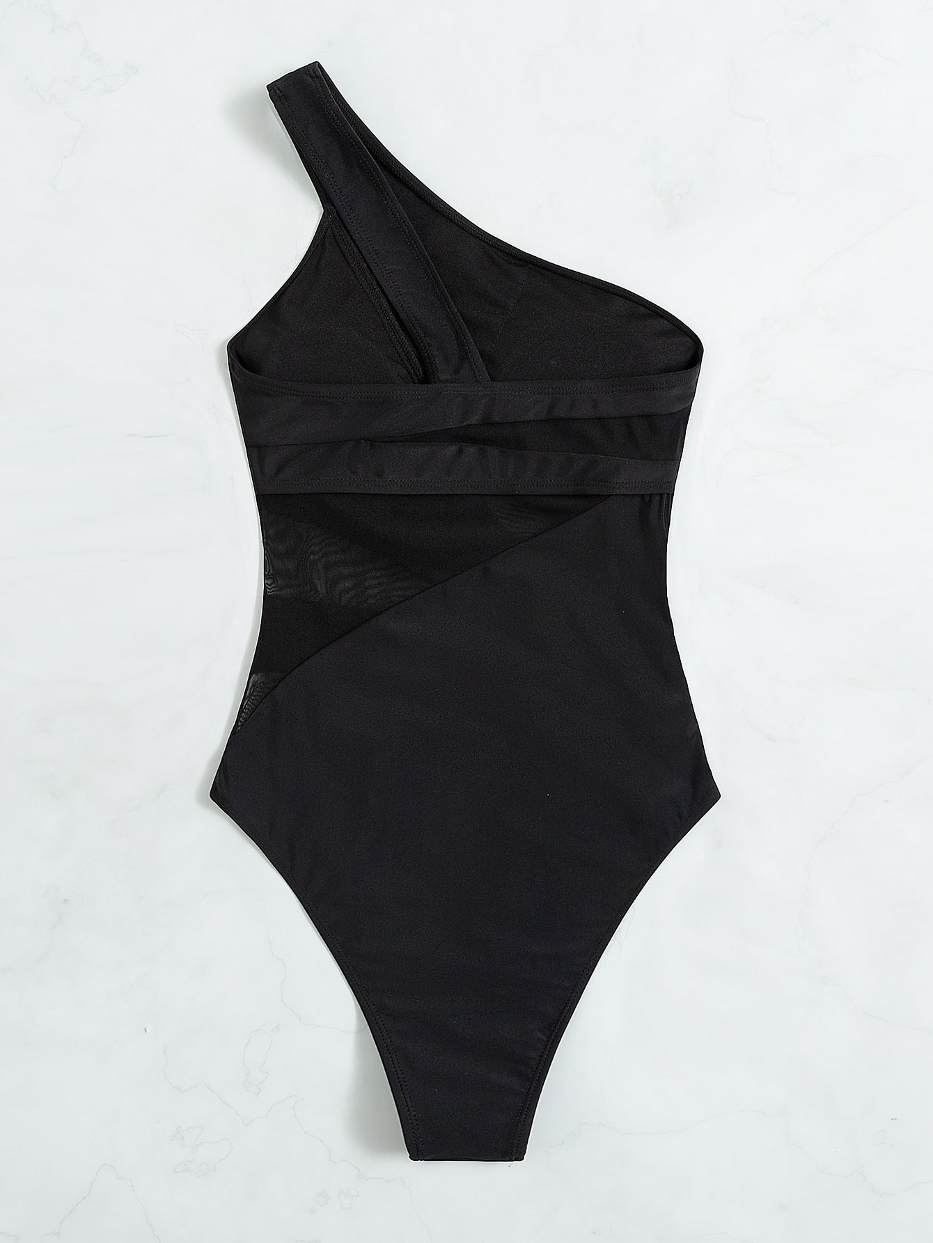 Maiô Feminino Assimétrico Preto com Tule