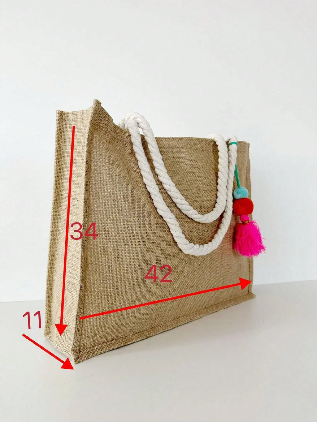 Bolsa de Praia de Palha de Juta com Chaveiro