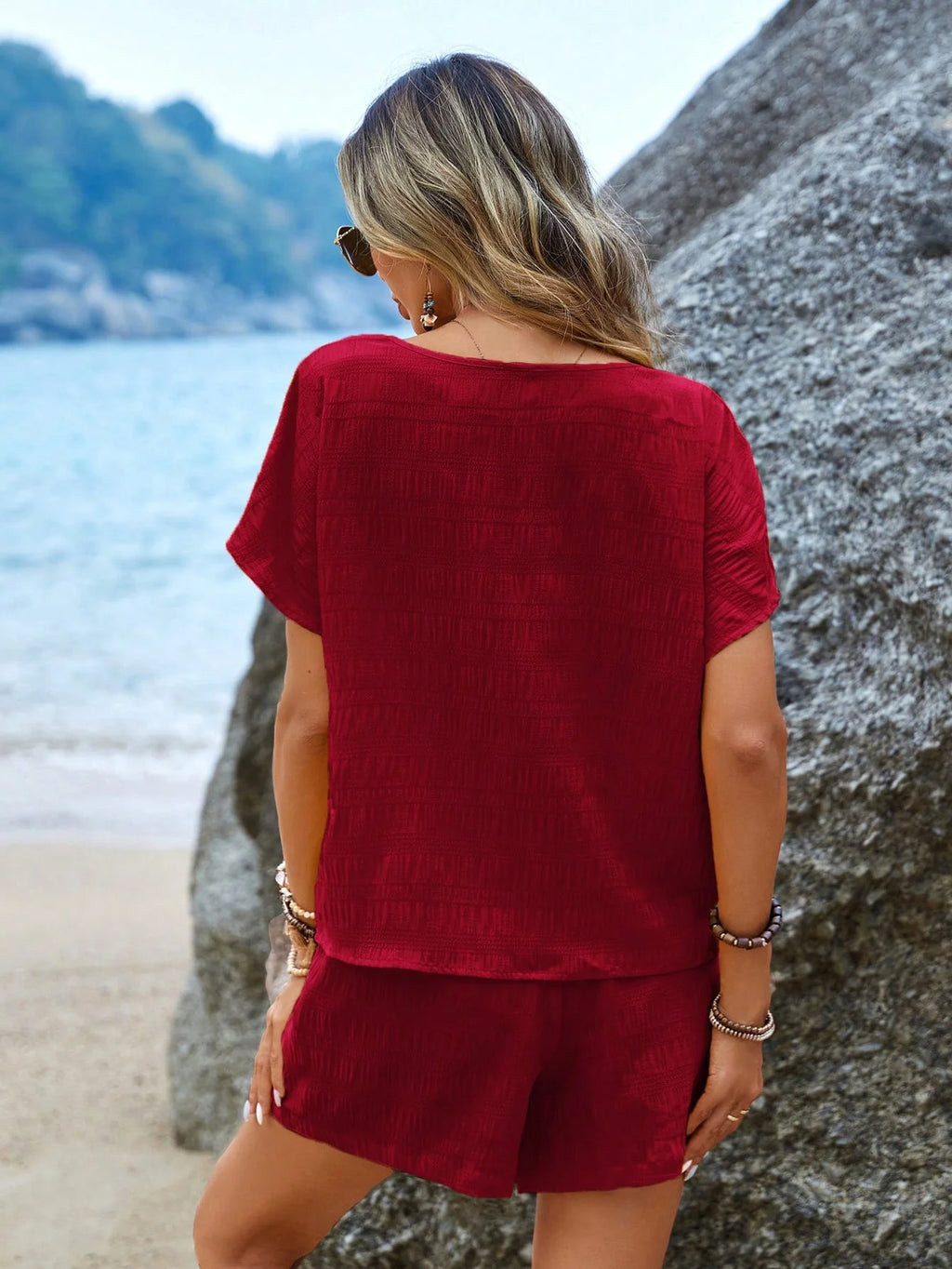 Conjunto Feminino Verão Blusa e Short com Cinto