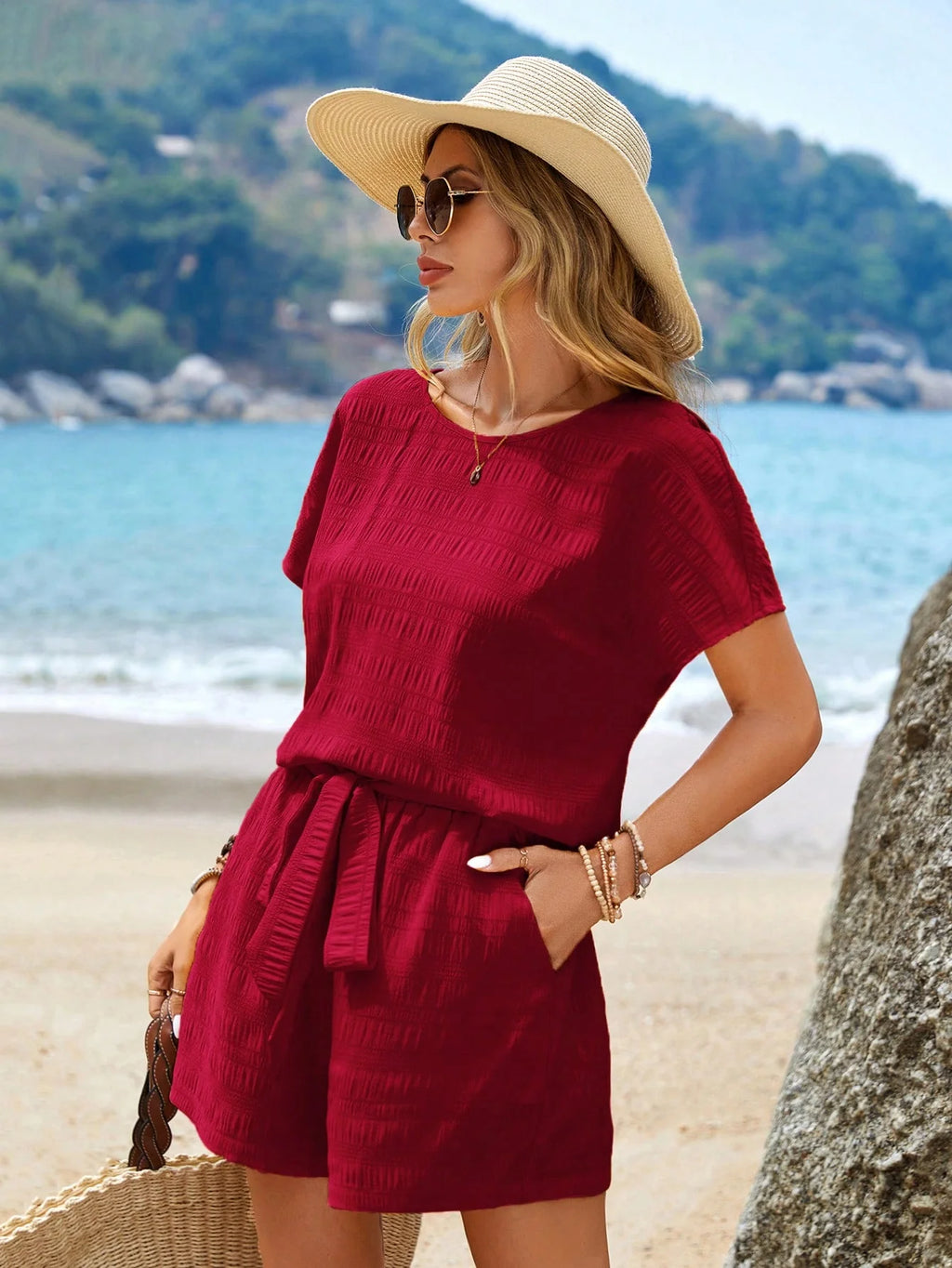 Conjunto Feminino Verão Blusa e Short com Cinto