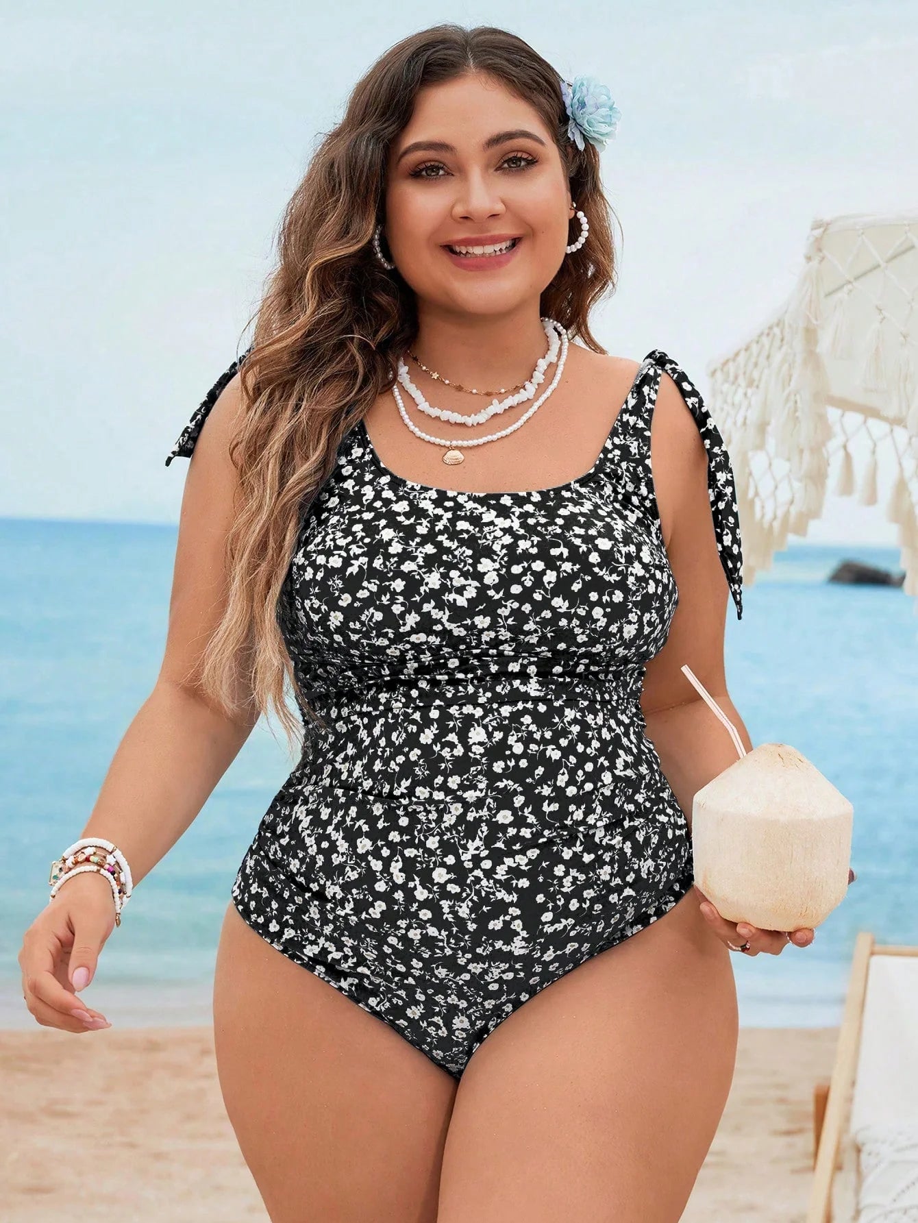 Maiô Plus Size Comportado com Laço no Ombro