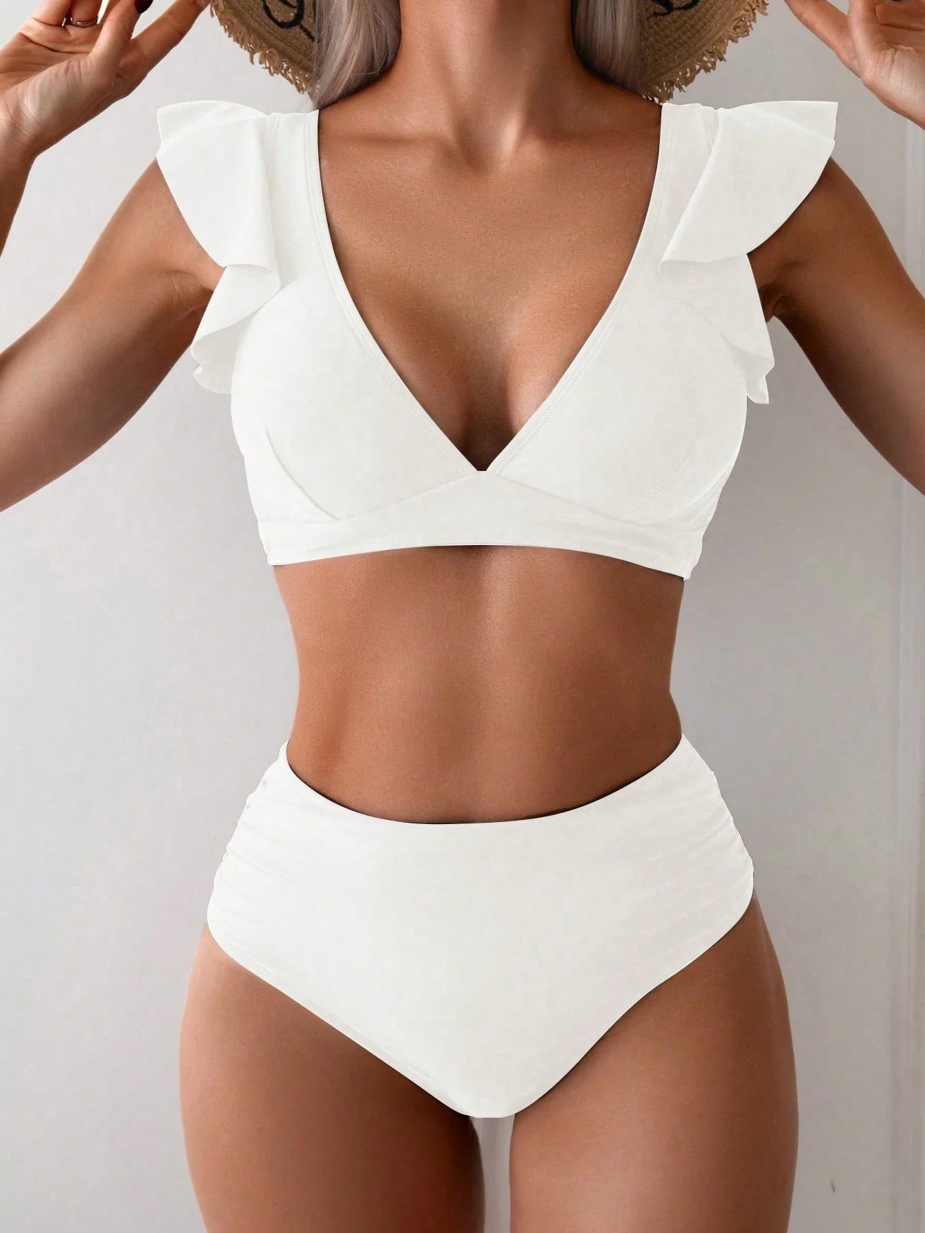 Biquíni Cintura Alta Decote V com Mangas