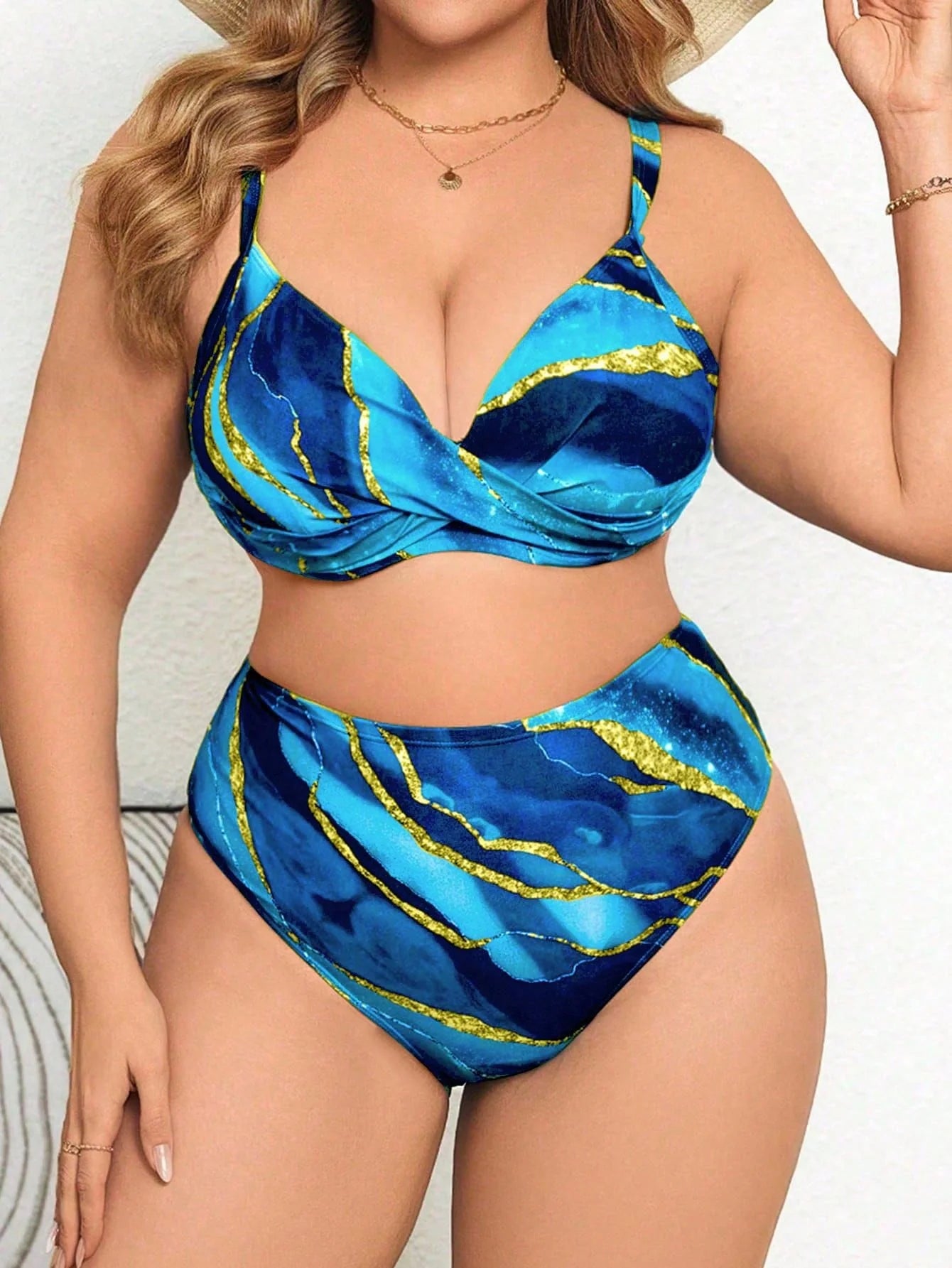Biquíni Plus Size Cintura Alta com Bojo Mármore