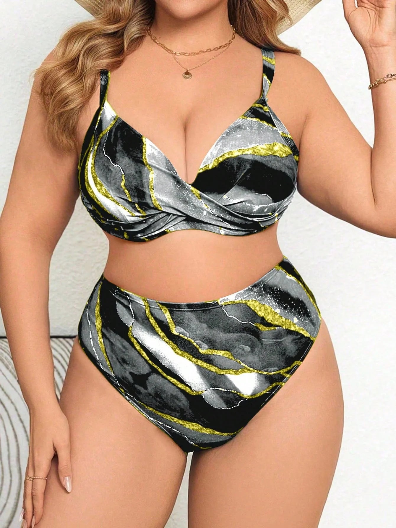 Biquíni Plus Size Cintura Alta com Bojo Mármore