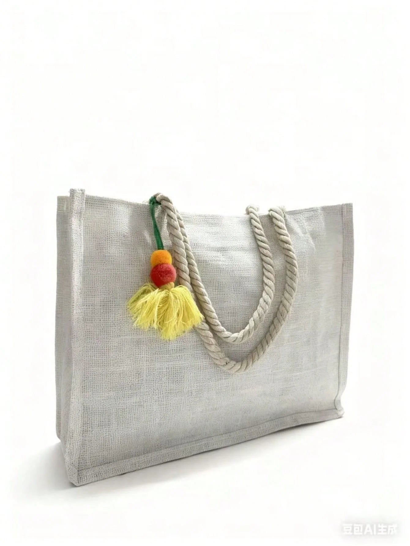 Bolsa de Praia de Palha de Juta com Chaveiro