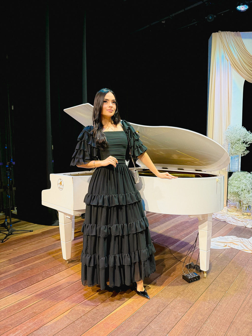Vestido Longo Camadas Preto
