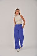 Calça Feminina Pantalona Estonada M/Malha Azul Royal