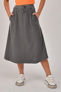 Saia Midi Estonada M/Malha Algodão Casual Chumbo
