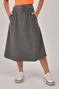 Saia Midi Estonada M/Malha Algodão Casual Goiaba