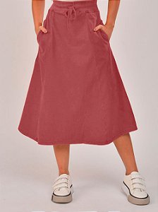 Saia Midi Estonada M/Malha Algodão Casual Mostarda