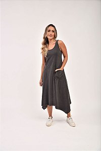 Saia Midi Estonada M/Malha Algodão Casual Chumbo